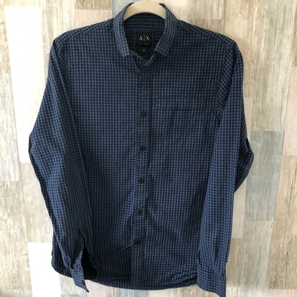 A/X ARMANI EXCHANGE Blue Black Check Button Up Shirt Men's size XS